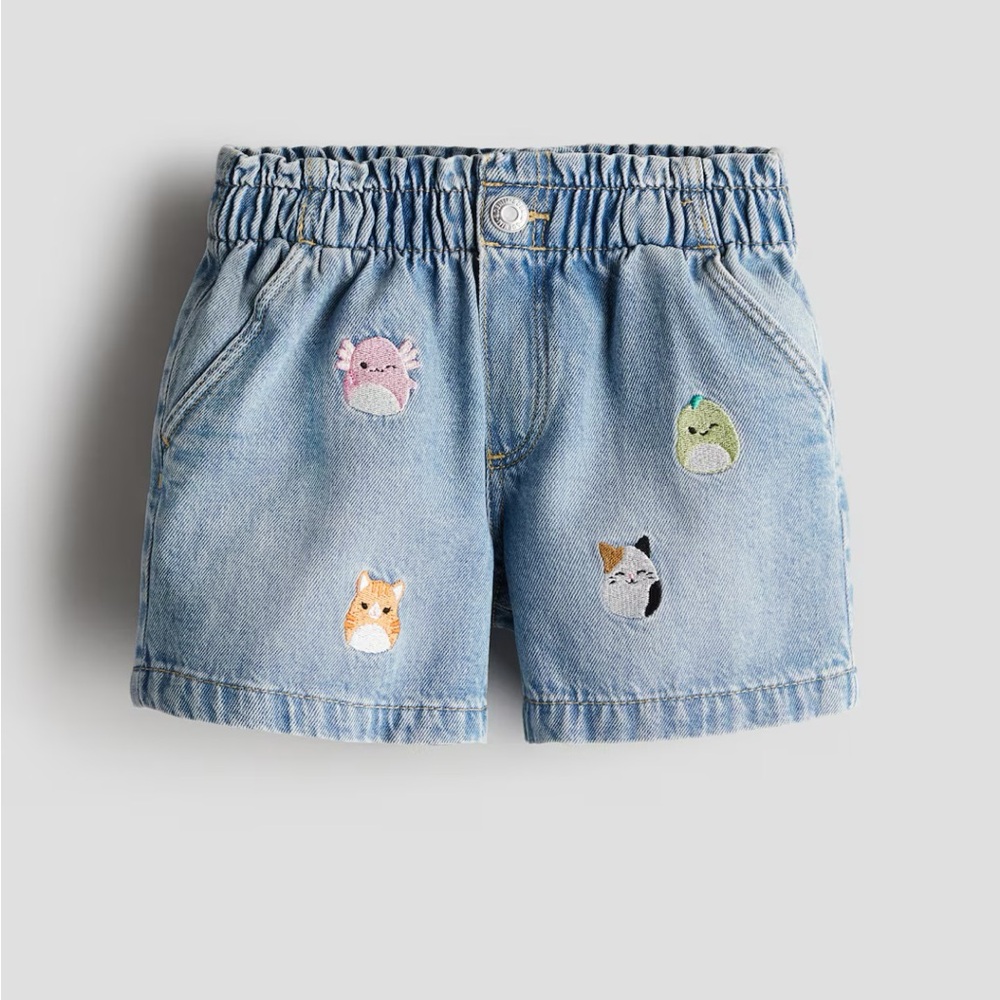 H&M Squishmallows Light Blue Denim Shorts embroidered girls kids 6
